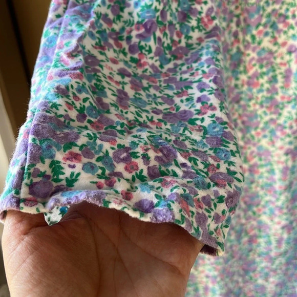 Vintage 100% Cotton Fleece V Neck Maxi Length House Dress Muumuu Pastel Floral - Picture 5 of 8